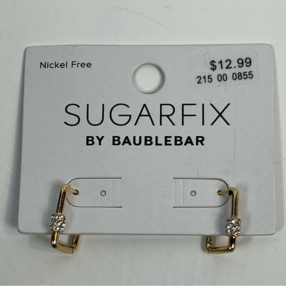 NEW Sugarfix By Baublebar Earrings Rectangle Hoop Rhinestones Gold Tone Dangle